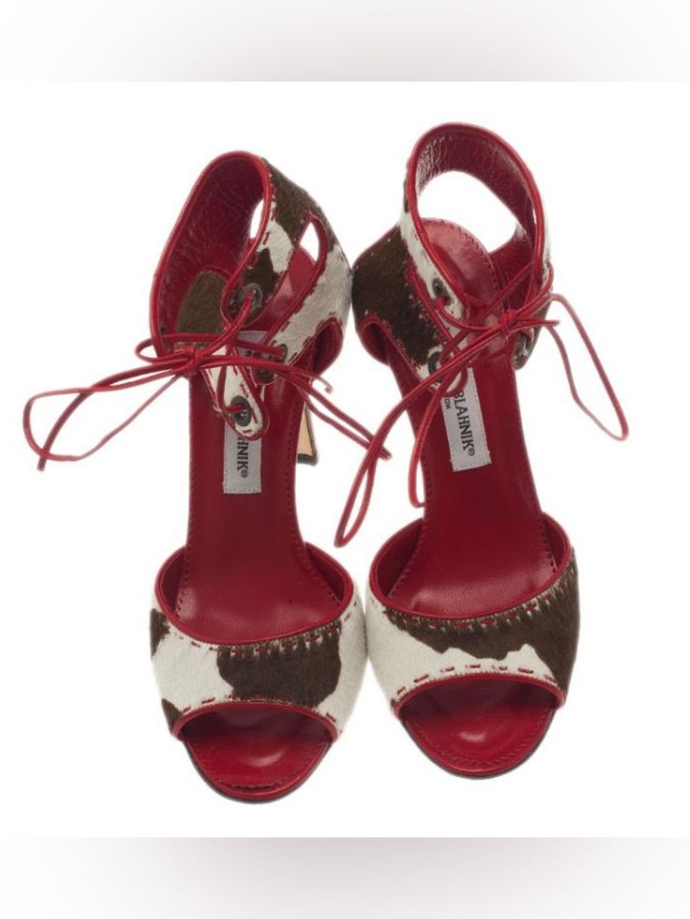 Rare Vintage Manolo Blahnik Cow Print Lace Up Heels 37.5